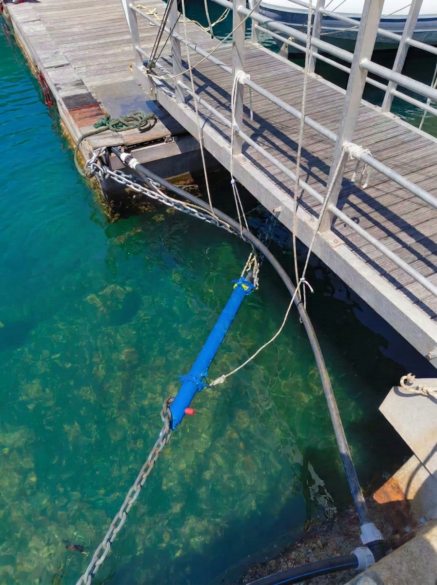 Seadamp FX installato sotto il pontile galleggiante all'Isola del Giglio
